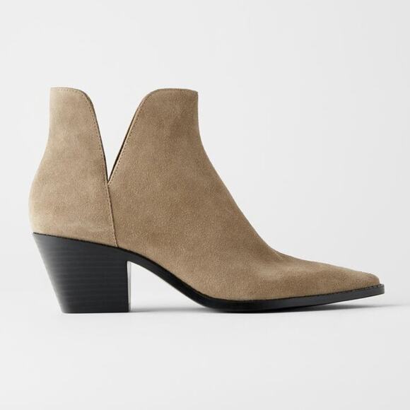 NEW Zara Beige Suede Cowboy Boots - Picture 4 of 9